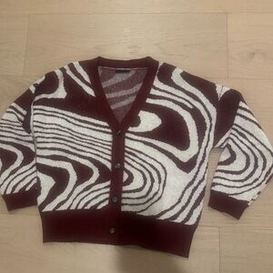 Vici Zebra Print Crewneck Sweater - Burgundy and White
